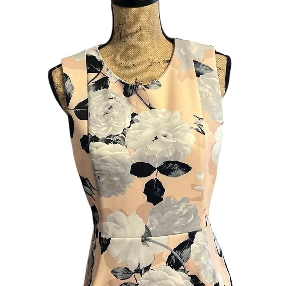 Calvin Klein Lined Peach, Gray, White and Black Midi Dress with Pockets - Picture 3 of 12